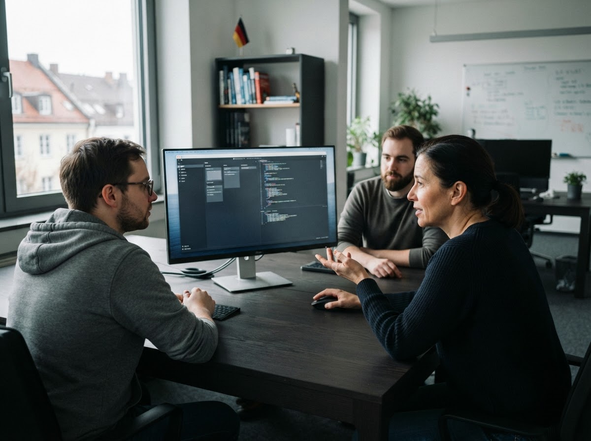 bitsoft360apppro team reviewing AI-generated risk models on a secure workstation